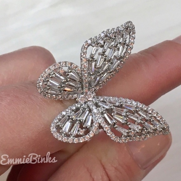 New Charming Charlie Butterfly Statement Ring ~ CZ Crystal Butterfly Cocktail - Picture 1 of 15